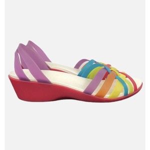 Crocs Huarache Wedge Slip On Open Toe Rainbow Sandals Size 9